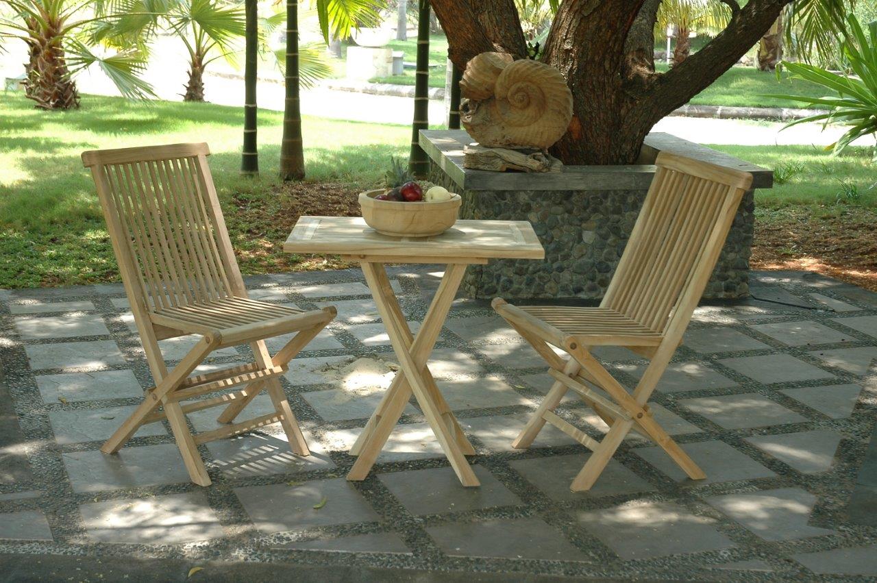 3tlg. Sitzgruppe Balkonset Teakholz Klapptisch 60 x 40 cm eckig